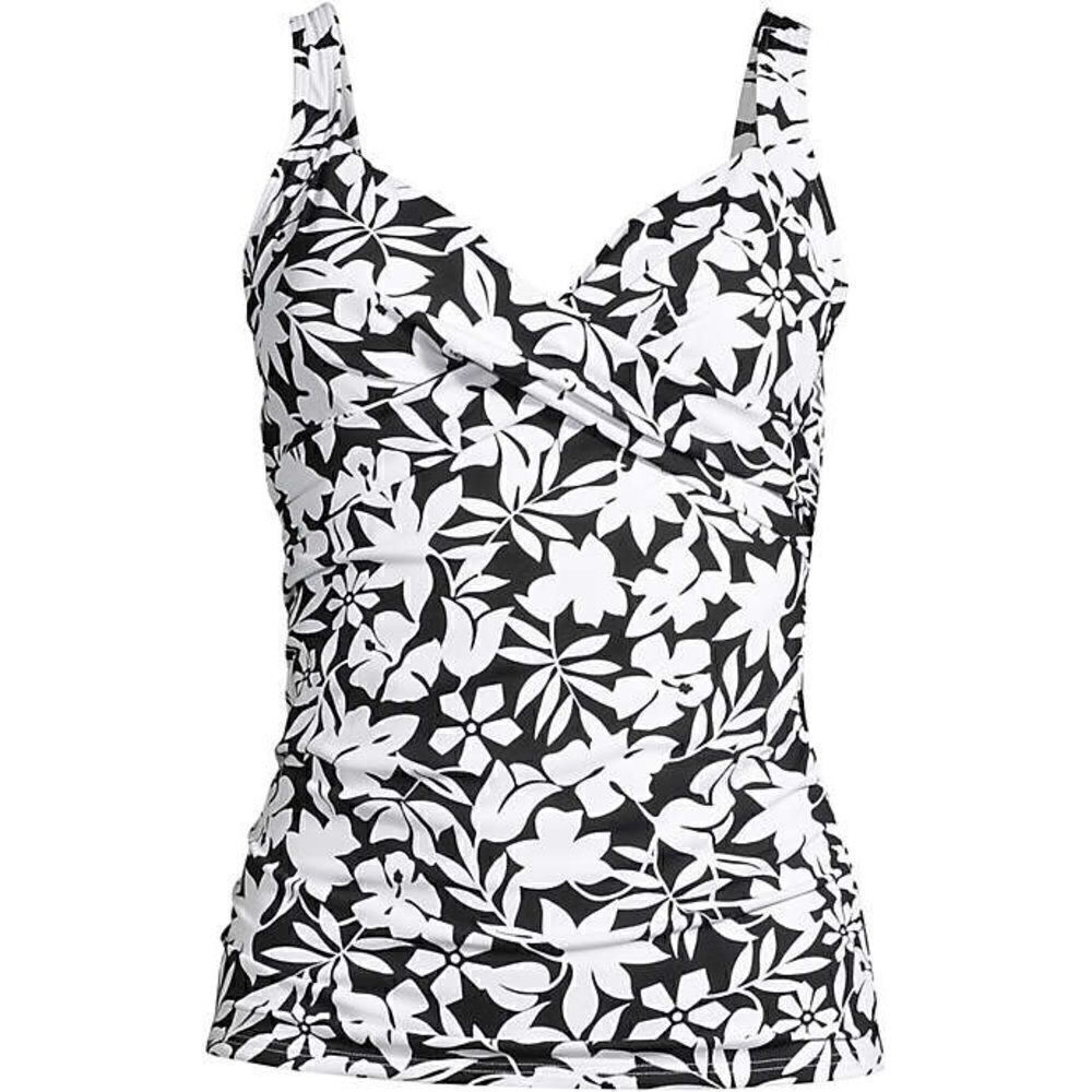 Land’s End Plus size V neck wrap underwire tankini black Havana floral Various